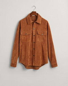 Gant Oversized Solid Color Suede Overshirt Cognac Bruin