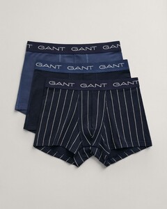 Gant Pinstripe And Solid Trunks 3Pack Underwear Evening Blue