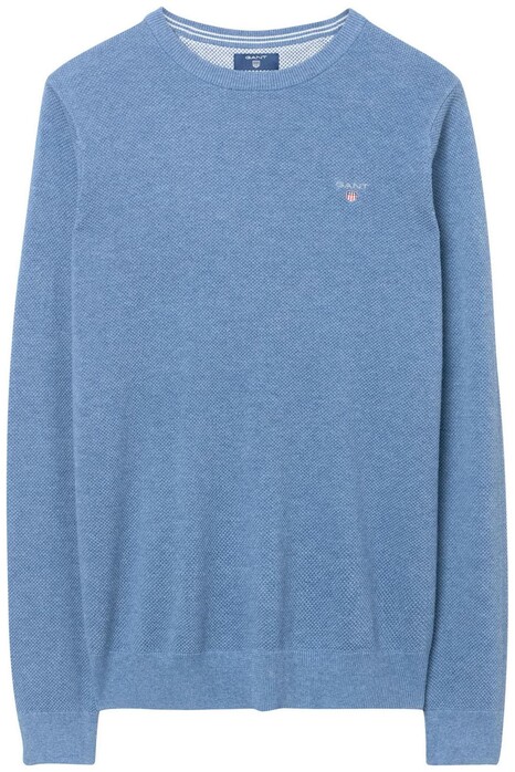 Gant Piqué Sweater Ronde Hals Pullover Denim Blue