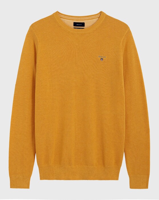 Gant Piqué Sweater Ronde Hals Pullover Golden Yellow Melange