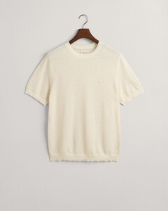 Gant Piqué T-Shirt Linen Blend Crew Neck Crème