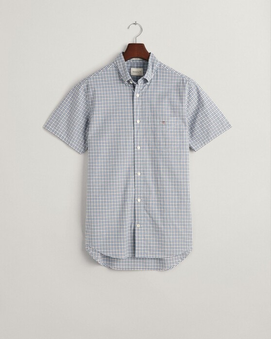 Gant Poplin Microcheck Short Sleeve Overhemd Dove Blue