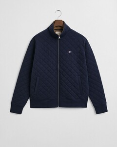 Gant Quilted Corduroy Collar Full Zip Cardigan Evening Blue