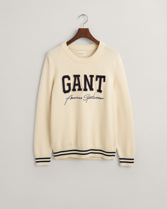 Gant Relaxed Collegiate Crew Neck Large Logo Pullover Crème