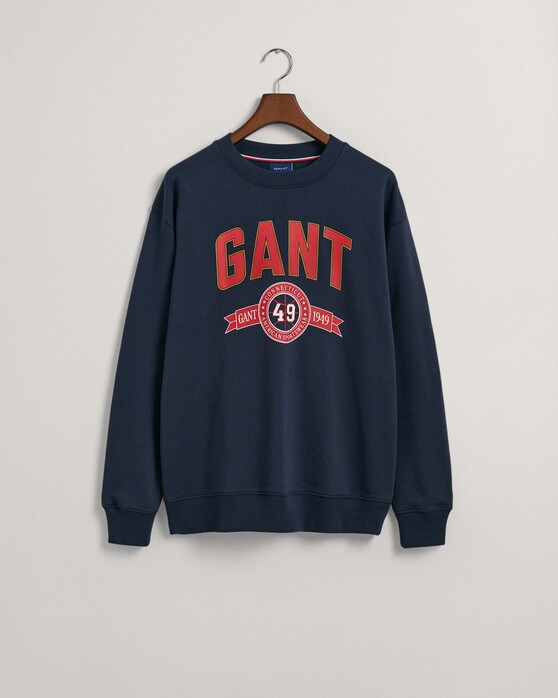 Gant Relaxed Retro Crest Crew Neck Sweater Pullover Evening Blue