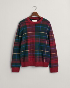 Gant Relaxed Tartan Check Jacquard Crew Neck Trui Plumped Red