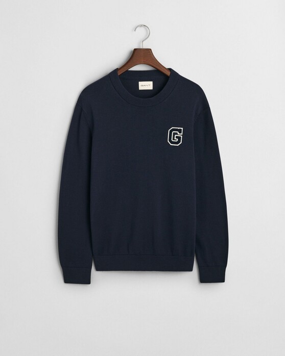 Gant Relaxed Uni Color Sporty G Terry Badge Crew Neck Pullover Evening Blue