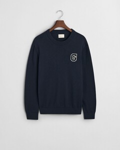 Gant Relaxed Uni Color Sporty G Terry Badge Crew Neck Trui Avond Blauw