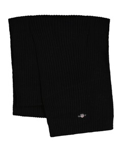 Gant Ribbed Cotton Blend Subtle Logo Sjaal Zwart