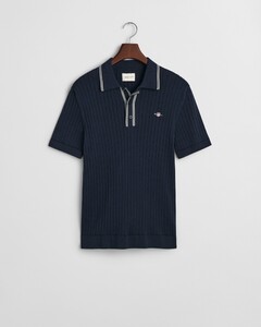 Gant Ribbed Cotton Short Sleeve Polo Avond Blauw