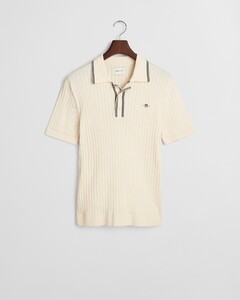 Gant Ribbed Cotton Short Sleeve Polo Cream