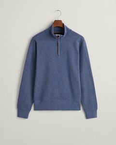 Gant Sacker Rib Half Zip Subtle Tone-on-Tone Logo Embroidery Pullover Dark Jeansblue Melange