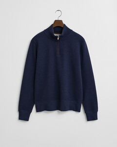 Gant Sacker Rib Half Zip Subtle Tone-on-Tone Logo Embroidery Pullover Persian Blue