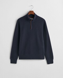 Gant Sacker Rib Half Zip Subtle Tone-on-Tone Logo Embroidery Trui Avond Blauw