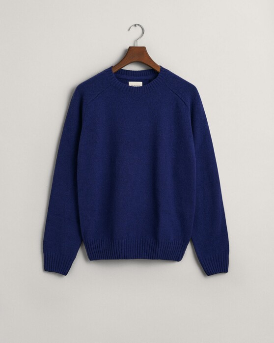 Gant Saddle Shoulder Labswool Blend Crew Neck Trui Rich Navy