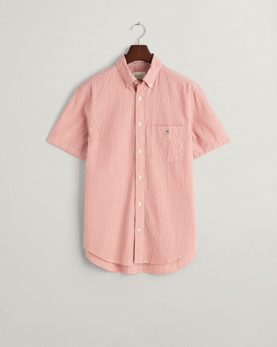 Gant Seersucker Stripe Short Sleeve Button-Down Overhemd Sunset Pink