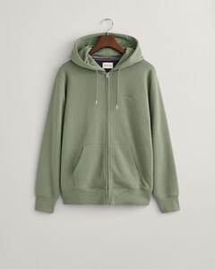 Gant Shield Logo Embroidery Full Zip Hoodie Kangaroo Pocket Cardigan Dry Green