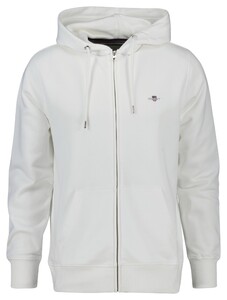 Gant Shield Logo Embroidery Full Zip Hoodie Kangaroo Pocket Cardigan Eggshell