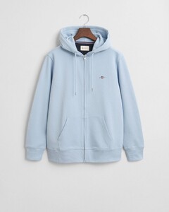 Gant Shield Logo Embroidery Full Zip Hoodie Kangaroo Pocket Cardigan Fresh Blue