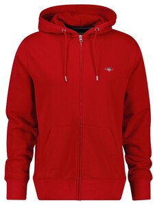 Gant Shield Logo Embroidery Full Zip Hoodie Kangaroo Pocket Cardigan Ruby Red