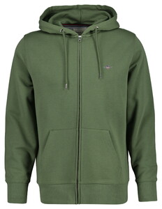 Gant Shield Logo Embroidery Full Zip Hoodie Kangaroo Pocket Vest Dry Herb Green