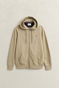 Gant Shield Logo Embroidery Full Zip Hoodie Kangaroo Pocket Vest Oat Beige