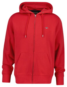 Gant Shield Logo Embroidery Full Zip Hoodie Kangaroo Pocket Vest Rose Red