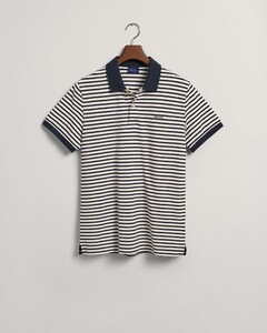 Gant Short Sleeve Piqué Striped Polo Avond Blauw