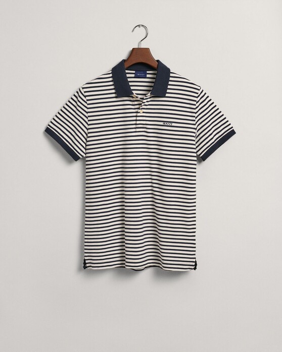 Gant Short Sleeve Pique Striped Poloshirt Evening Blue