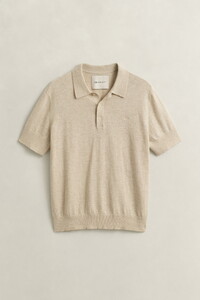 Gant Short Sleeve Slub Cotton Linen Polo Pullover Poloshirt Seed Melange