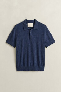 Gant Short Sleeve Slub Cotton Linnen Polo Pullover Dark Indigo Melange