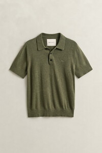 Gant Short Sleeve Slub Cotton Linnen Polo Pullover Dry Herb Green