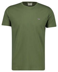Gant Slim Piqué Crew Neck Uni Graphic Logo Shield Embroidery T-Shirt Dry Herb Green