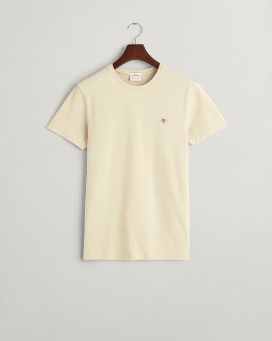 Gant Slim Piqué Crew Neck Uni Graphic Logo Shield Embroidery T-Shirt Silky Beige