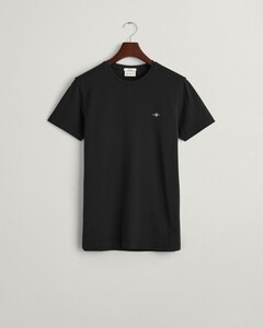 Gant Slim Piqué Crew Neck Uni Graphic Logo Shield Embroidery T-Shirt Zwart