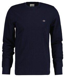 Gant Slim Piqué Long Sleeve Crew Neck T-Shirt Avond Blauw