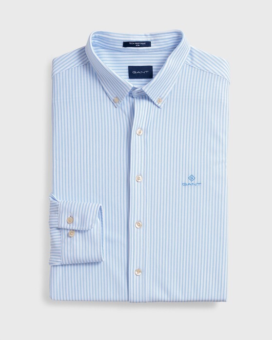 Gant Slim Tech Prep Piqué Stripe Overhemd Capri Blue