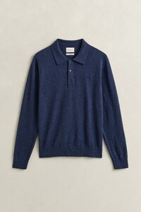 Gant Slub Cotton Linen Long Sleeve Polo Pullover Poloshirt Dark Indigo Melange