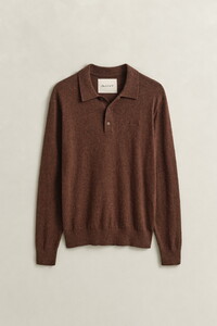 Gant Slub Cotton Linnen Long Sleeve Polo Pullover Hazelnut Melange