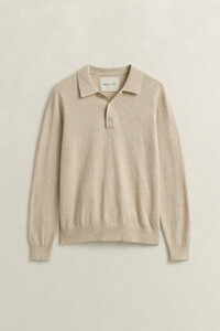 Gant Slub Cotton Linnen Long Sleeve Polo Pullover Seed Melange