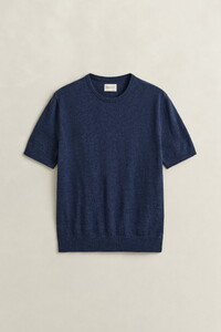 Gant Slub Cotton Linnen Short Sleeve Crew Neck Trui Dark Indigo Melange