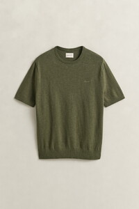 Gant Slub Cotton Linnen Short Sleeve Crew Neck Trui Dry Herb Green