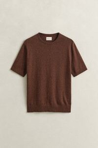 Gant Slub Cotton Linnen Short Sleeve Crew Neck Trui Hazelnut Melange
