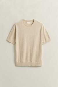 Gant Slub Cotton Linnen Short Sleeve Crew Neck Trui Seed Melange