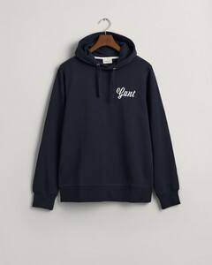 Gant Small Graphic Pattern Drawcord Hoodie Pullover Evening Blue
