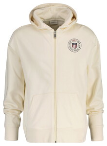 Gant Small Shield Graphic Full Zip Hoodie Vest Cream