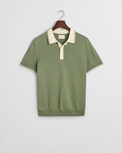 Gant Soft Cotton Modal Blend Contrast Collar Subtle Textured Knit Polo Kalamata Green