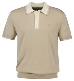 Gant Soft Cotton Modal Blend Contrast Collar Subtle Textured Knit Polo Zand