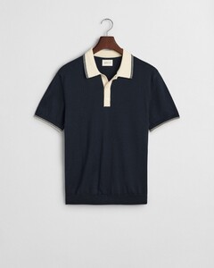 Gant Soft Cotton Modal Blend Contrast Collar Subtle Textured Knit Poloshirt Evening Blue