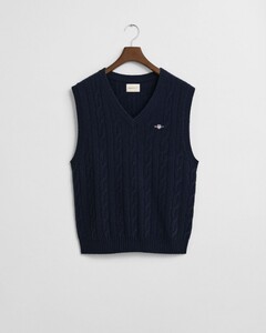 Gant Soft Lambswool Cable V-Neck Slip-Over Avond Blauw